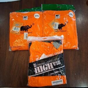 Lot Of 3 Men's 2x High Vis Orange Long Short Sleeve Shirts Work Safety